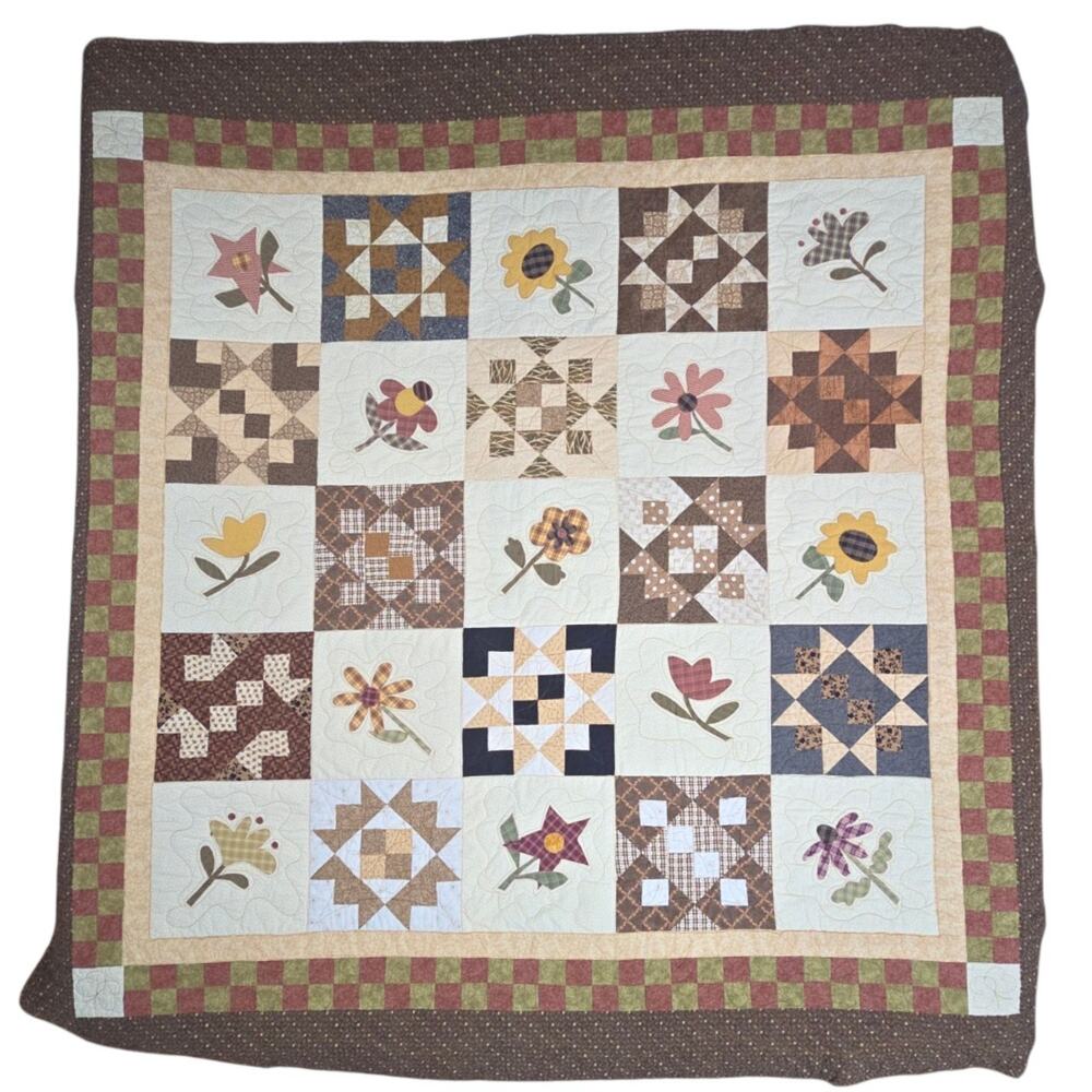 Vintage Reversible Sampler Quilt Handmade Patchwork Coverlet 82x82" Cutter READ - Picture 7 of 16